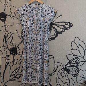 Floral Print Dress - White and Blue